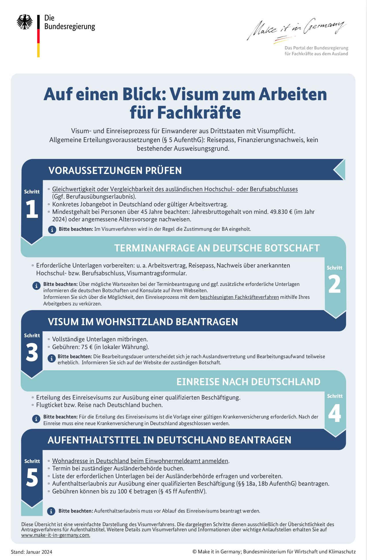 Infografik - Visum zum Arbeiten für Fachkräfte - Arbeiten in Deutschland für Nicht-EU-Bürger, Quelle: www.make-it-in-germany.com